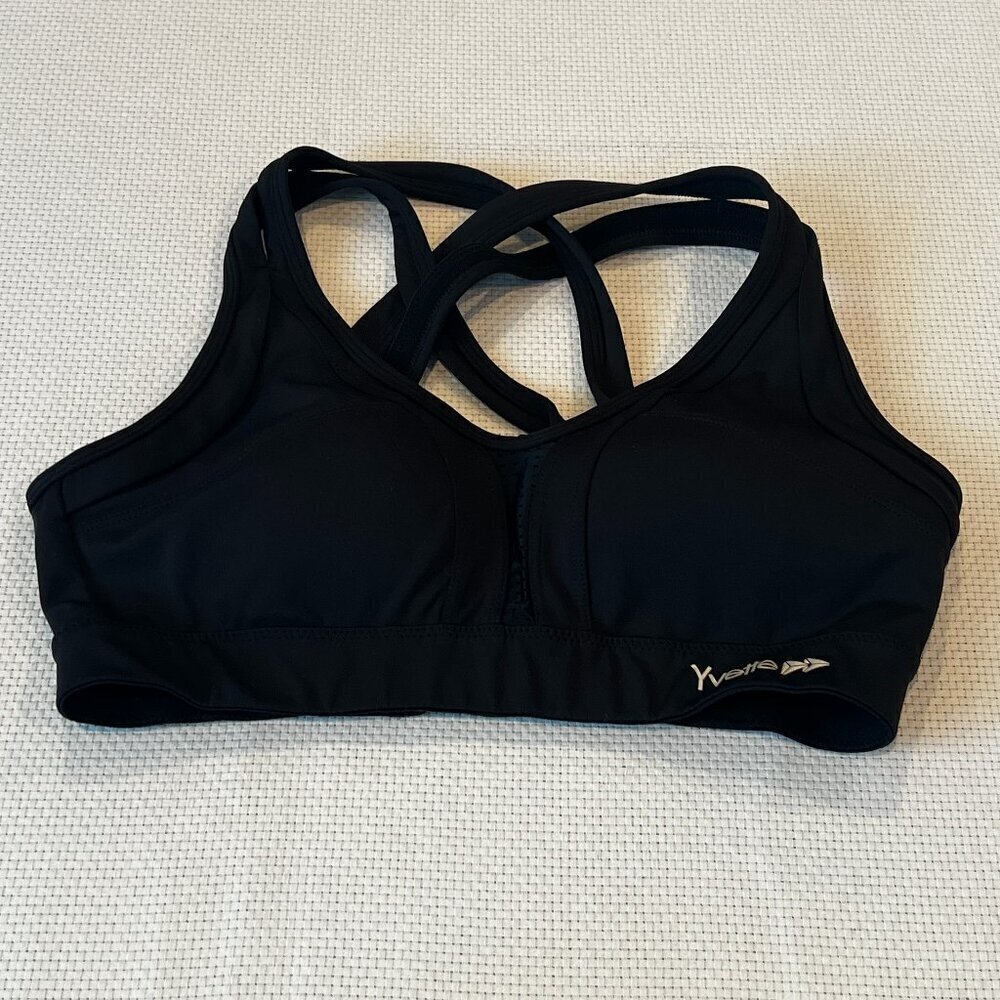 Yvette Women High Impact Sports Bras Criss Cross Back Running‎ Bra Black Size 6